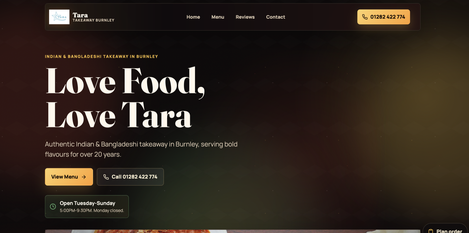 TARA Takeaway website homepage